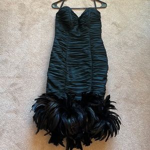 Dark Emerald Green MIDI dress with feathers